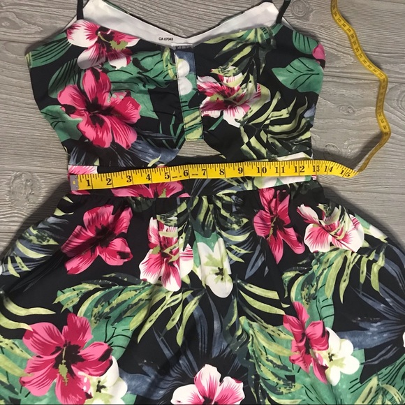 KLING Tropical Print Maxi Dress with Cut Out Detail in Navy Pink and Green - Picture 9 of 11